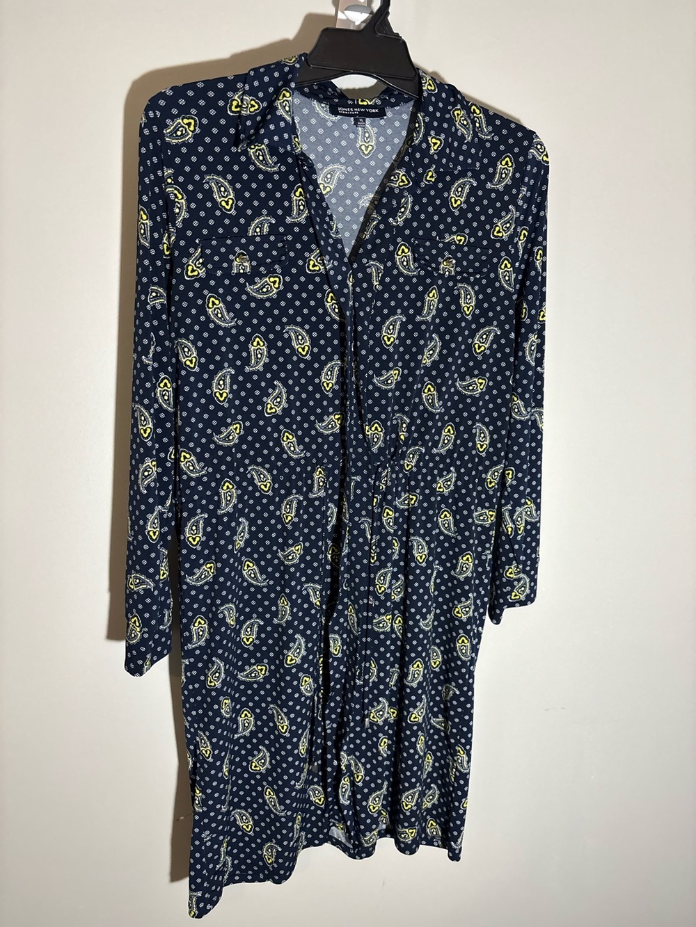 CLEARANCE Jones New York Signature XL Navy Paisley Drawstring Shirt Dress